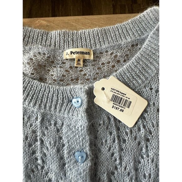 J Peterman NWT Blue Cardigan Mohair Merino Wool Heart Buttons Medium - Picture 3 of 7